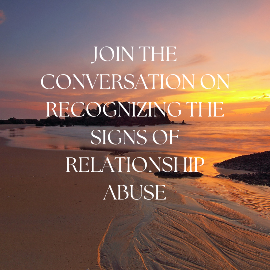 How &Quot;It Ends With Us&Quot; Helped Remind Me The Signs Of Relationship Abuse 3 A landscape photograph of a beach at sunset with the text "join the conversation on recognizing emotional abuse" superimposed in white font over the image.
