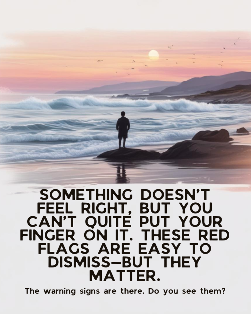 Cycle Of Abuse: The Shocking Truth About ‘If They Really Loved Me, Would They Treat Me Like This?' 2 A person stands on a rocky shore, looking at the sea during sunset. Waves gently crash against the rocks. Text on the image reads: "something doesn't feel right, but you can't quite put your finger on it. Dismissing these toxic relationship signs might seem easy—but they truly matter.